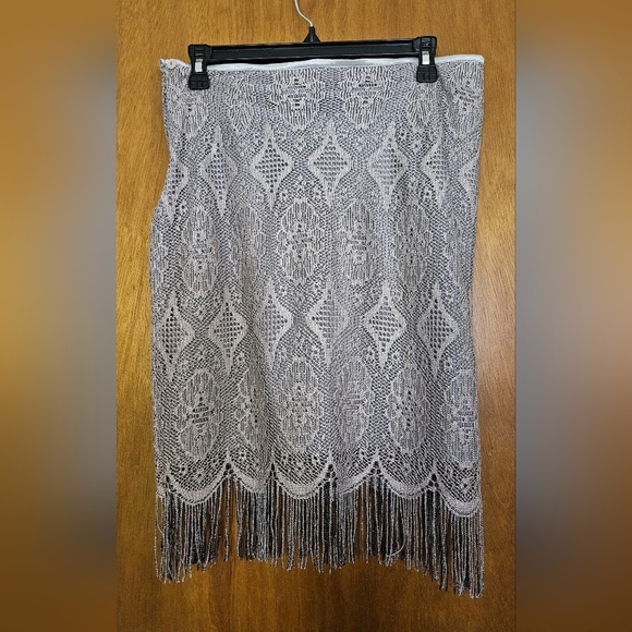 Silver lace Vintage Topshop siand Fringe Skirt Size 12 - Picture 6 of 7